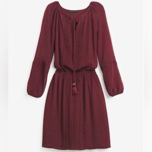 WHBM Burgundy Boho Mini Dress Size S Long Sleeve Tassel Detail Fall Date Night